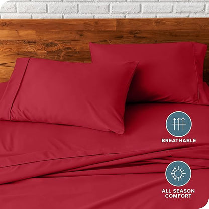 Bare Home Microfiber Pillow Cases - Standard/Queen Size Set of 2 - Cooling Pillowcases - Double Brushed - Red Pillowcases 2 Pack - Easy Care (Standard Pillowcase Set of 2, Red)