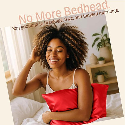 BLISSFORD Satin Pillowcase with Zipper, for Hair and Skin Care, Feels Soft and Cool Like a Silk Pillowcase, Red Satin Pillow Cases Set of 2, Slik Pillow Cover, Queen Size - 2 Pack