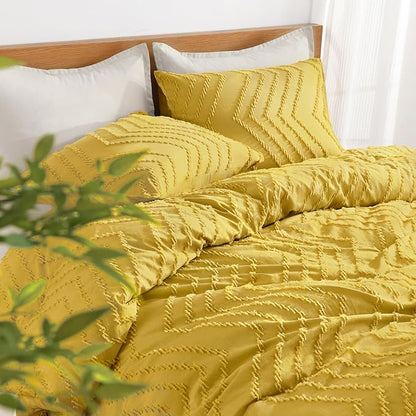 Litanika Mustard Yellow King Comforter Set, 3 Pieces Lightweight Tufted Bedding Sets, Down Alternative Comforter Fluffy Bed Set Gift Choice