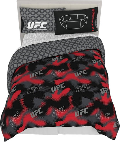 UFC Fight Night Bedding Set, Full Size 7 Piece Set Super Soft Cozy Reversible Comforter and Sheet Set with Sham, (100% Officially Licensed Product) by Franco