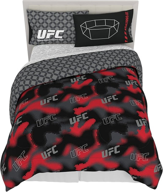 UFC Fight Night Bedding Set, Full Size 7 Piece Set Super Soft Cozy Reversible Comforter and Sheet Set with Sham, (100% Officially Licensed Product) by Franco