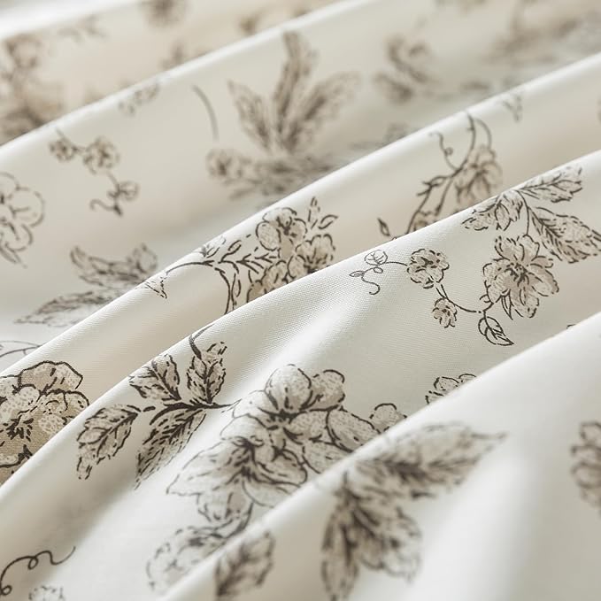 Zusbest 100% Cotton Tan Floral Pillowcases Standard Size Set of 2, 19''×29'', Queen Size Beige Vintage Toile Flower Printed Pillow Covers Soft Envelope Queen Pillowcase Protectors