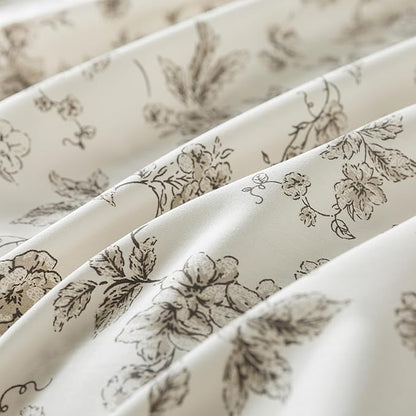 Zusbest 100% Cotton Tan Floral Pillowcases Standard Size Set of 2, 19''×29'', Queen Size Beige Vintage Toile Flower Printed Pillow Covers Soft Envelope Queen Pillowcase Protectors
