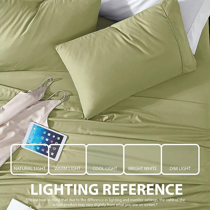 Cathay Home Essentials Ultra Soft Hypoallergenic Wrinkle Resistant Double Brushed Microfiber Bedding Sheet Set, Sage, Twin XL