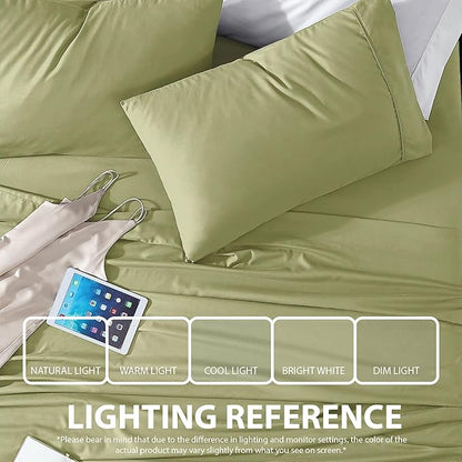 Cathay Home Essentials Ultra Soft Hypoallergenic Wrinkle Resistant Double Brushed Microfiber Bedding Sheet Set, Sage, Twin XL