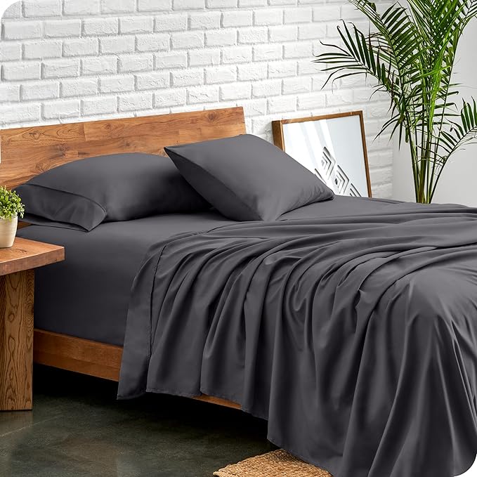 Bare Home Queen Sheet Set - 1800 Ultra-Soft Microfiber Queen Bed Sheets - Double Brushed - Deep Pockets - Easy Fit - 4 Piece Set - Bedding Sheets & Pillowcases (Queen, Forged Iron Grey)