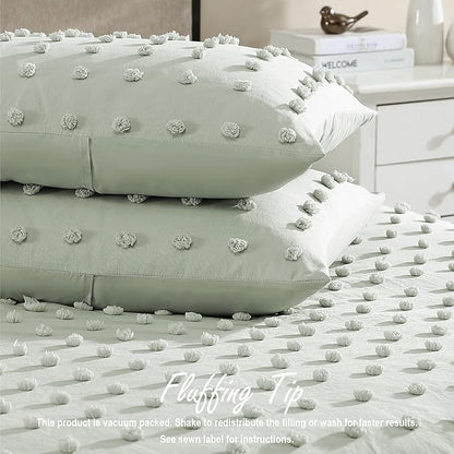 Swift Home Twin/Twin XL Sage Comforter Set - Decorative Tufted Pom Poms Bedding Set - 2 Pieces Bed Linen, 1 Comforter and 1 Pillow Sham