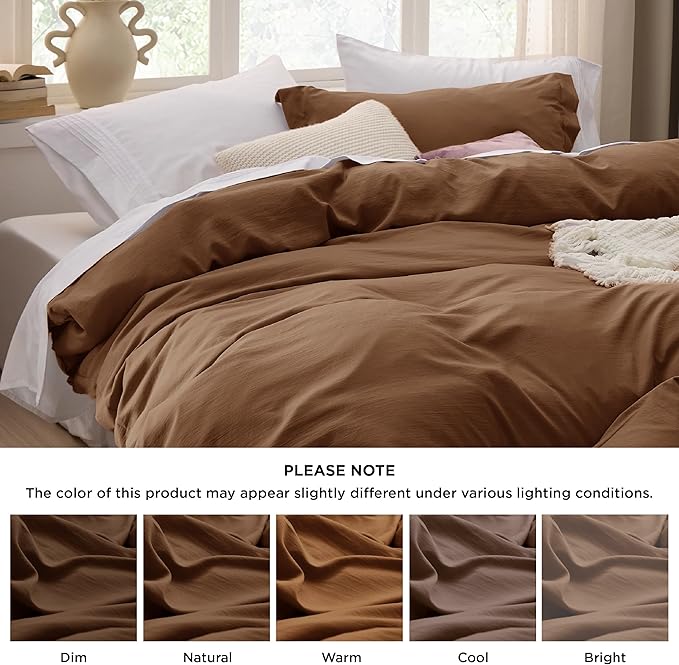 Bedsure Brown Duvet Cover Full Size - 3 Pieces Prewashed Extra Soft Cotton-Like Polyester Bedding Set, Includes 1 Duvet Cover 80x90 Inches with Zipper Closure & 2 Pillow Shams, Comforter Not Included
