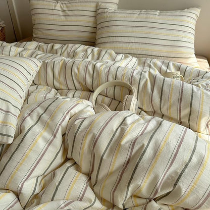 EAVD Vintage Colorful Striped Comforter Set Full Soft Cotton 3-Piece Retro Vertical Striped Bedding Set with 2 Pillowcases Boho Geometric Comforter Set for All-Season(Green&Yellow&Brown, Full)