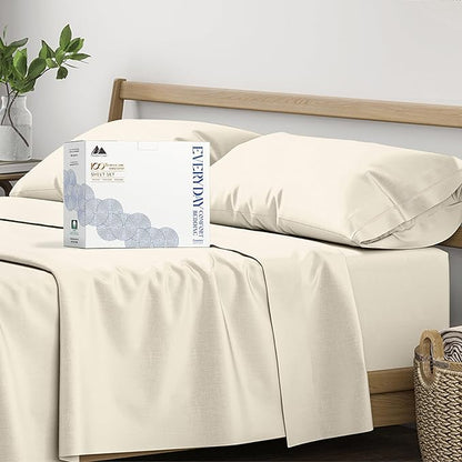 Mayfair Linen 100% Organic Cotton Sheets California King Size - 4 PC Organic Cotton Cal King Size Percale Weave Sheet Set, Soft, Cooling & Crisp, 16" Deep Pocket Hotel Quality Bedding Set - Ivory
