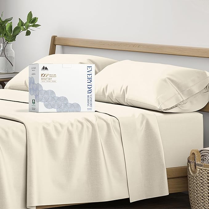 Mayfair Linen 100% Organic Cotton Sheets King Size - 4 PC Organic Cotton King Percale Size Weave Sheet Set, Soft, Cooling, Crisp & Breathable, 16" Deep Pocket Hotel Quality Bedding Set - Ivory