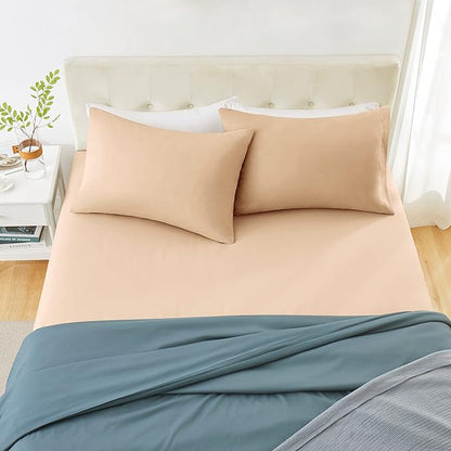 MILVOWOC 2Pcs Brushed Microfiber Queen Pillowcases - 20 x 30 Inch, Camel Pillow Case Set Non Slip Envelope Pillow Cover with Moisture Absorption and Anti-Wrinkle
