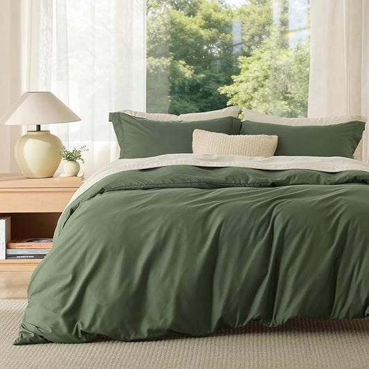 Bedsure Duvet Cover Oversized Queen Size - Soft Double Brushed Bedding Set for Kids & Adults, Zipper Closure, 3 Pieces, Includes 1 Duvet Cover (98"x98") & 2 Pillow Shams, NO Comforter, Olive Green