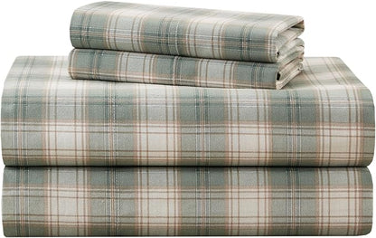 Comfort Spaces 100% Cotton Sheets King, Breathable, Naturally Cool Cotton Sheets, Soft Cotton Bed Sheets with 14" Elastic Pocket Fits up to 16" Mattress, All Seasons Sheet Set, Wesley Green 4 Piece