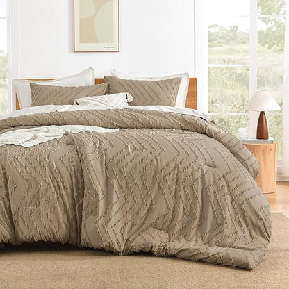 Litanika Taupe Full Comforter Sets, Lightweight Fluffy Bedding Comforter Sets for Bed, 3 Pieces Down Alternative Comforter Bed Set Gift Choice (79x90Inches, 1 Comforter and 2 Pillow Shams)