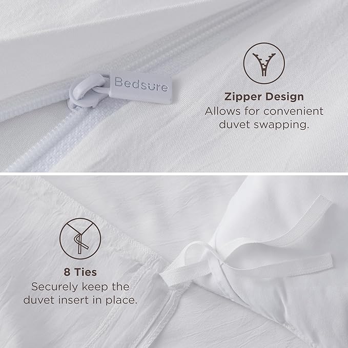 Bedsure Duvet Cover Full Size Only - Prewashed Cotton-Like Polyester Extra Soft All Season Bedding, Includes 1 Duvet Cover 80x90 Inches with Zipper Closure, White, Comforter Not Included