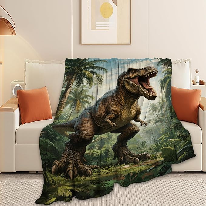 Dinosaur Tyrannosaurus Rex Blanket Super Soft Warm Fluffy Fleece Flannel Throw Blanket Cozy Fuzzy Plush Stuff Bedding Blankets Gifts for Women Kids Boys Girls Adults 80"X60"
