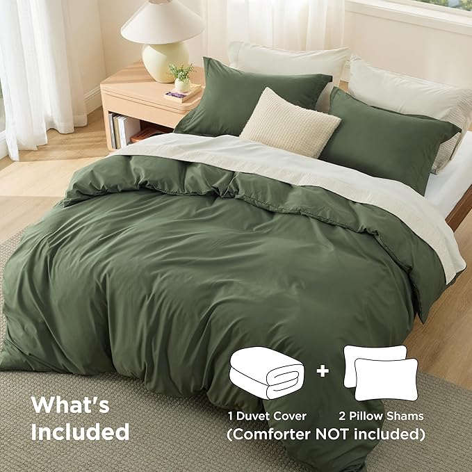 Bedsure Duvet Cover California King Size - Soft Double Brushed Bedding Set for Kids & Adults, Zipper Closure, 3 Pieces, Includes 1 Duvet Cover (104"x98") & 2 Pillow Shams, NO Comforter, Olive Green