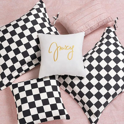 Juicy Couture Reversible Checkerboard Comforter Set 6-Piece Full/Queen Set, Black/White