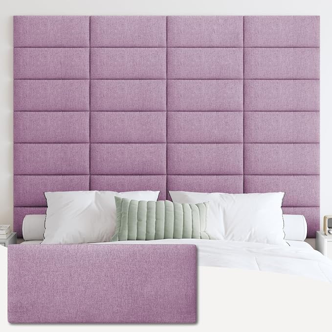 IFNOW Wall Mounted Headboard, Peel and Stick Panels, Dark Pink, Queen | 3D Soundproof Acoustic Padding, Reusable and Removable Tufted fabric Bed Headboard for bedroom (9 Panels, 10" x 24")
