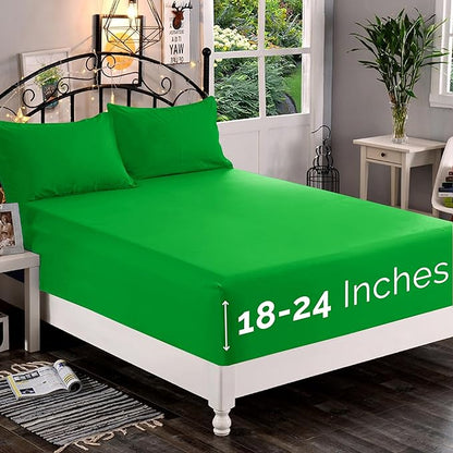 Elegant Comfort 1500 Premium Quality Fitted Sheet Ultra Soft 18-24 Inch Extra Deep Pocket - Single Fitted Sheet for High Mattress - Wrinkle Free with Smart Storage Pockets, Queen, Emerald Green