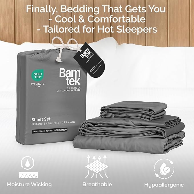 Viscose Bamboo Bed Sheets Full Sizes 4PC Set - Cooling Bedding for Hot Sleepers with Moisture Wicking Technology - Silky Soft 16 Inch Deep Pocket - Steel 54"x75"