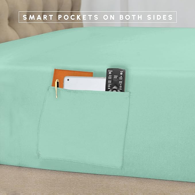 Elegant Comfort 8-Piece Pinch Pleated Comforter Set - All Season Complete Bed in a Bag, Includes 4pc Smart Sheet Set, Bed Skirt, Comforter, Matching Pillowcases and Shams, Full/Queen, Mint Green