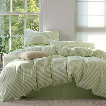 JELLYMONI Striped Duvet Cover Set - King Size Comforter Cover, Classic Sage Green & White Stripes, 100% Cotton 3 Pcs Bedding with Zipper Closure & 8 Corner Ties for Master or Guest Bedroom