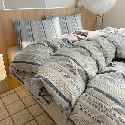 EAVD Modern Style Striped Duvet Cover Full 100% Washed Cotton Colorful Wide and Pinstriped Bedding Duvet Cover Set with 2 Pillowcases Farmhouse Geometric Bedding Set with Zipper for All-Season