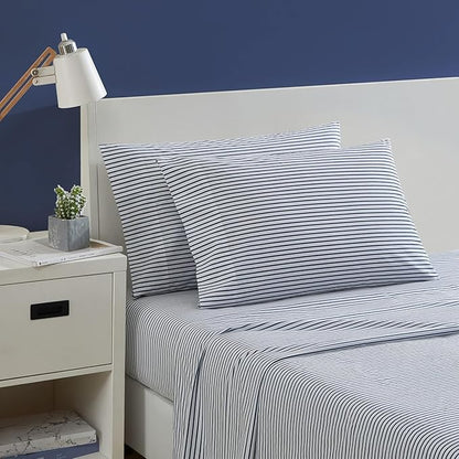 Nautica - Twin Size Sheet Set, Crisp & Tailored Cooling Sheets with a Smooth Cotton Percale Lightweight Feel - Bed Sheets with Matching Pillowcase & Fitted Sheet (Harmead Navy)