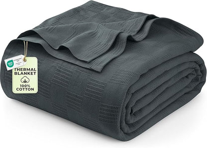 Utopia Bedding Smoke Gray 100% Cotton Blanket [Big Size - 120x120 Inch] Lightweight, Soft and Breathable Thermal Blanket for All Seasons