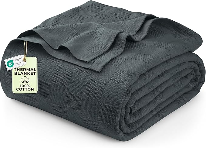 Utopia Bedding Smoke Gray 100% Cotton Blanket [Twin Size - 90x72 Inch] Lightweight, Soft and Breathable Thermal Dorm Bed Blanket for All Seasons