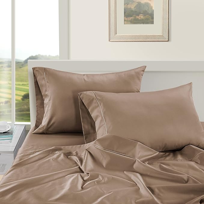 LANE LINEN Pillows Standard Size Set of 2, Soft 100% Egyptian Cotton Sateen, 1000 Thread Count, Cool & Smooth Pillowcases Queen - Taupe