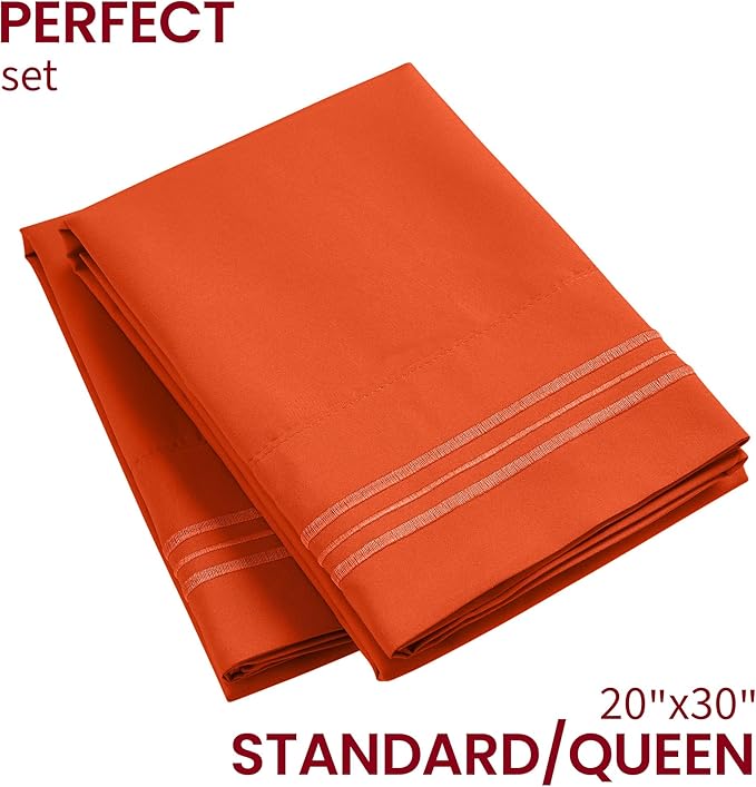 Mellanni Pillow Cases - Luxury, Extra Soft, Cooling Pillow Covers - 2 PC Iconic Collection Pillowcases - Envelope Closure (Standard/Queen 20" x 30", Poppy Orange)