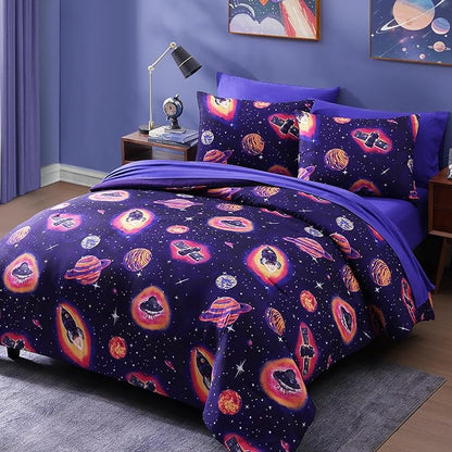 Full Size Comforter Set for Boys-7 Pieces Space Rocket Full Bedding Sets for Kids, Ultra Soft Bed in A Bag with Sheets