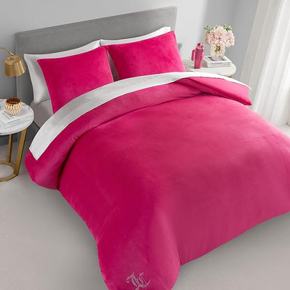 Juicy Couture Hot Pink Velour Twin/Twin XL Comforter Set - 2 Piece Luxury Bedding Ensemble