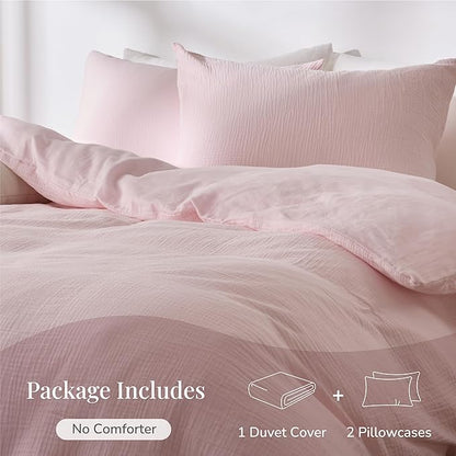 RRENEWROOTS Pink Twin Duvet Cover, 100% Sandwashed Cotton Soft Twin Size Duvet Cover Set 3 Pieces with Zipper Clousre & Corner Buttons (Pink, Twin 69 x 90)