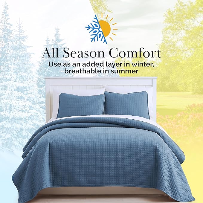 Southshore Fine Living, Inc. Twin Size Quilts, Microfiber Quilt, Lightweight Bedspread & Coverlet Sets, Pet Hair Resistant Bedding, XLTwin Quilt Coverlet with Pillow Sham, Coronet Blue Bedding