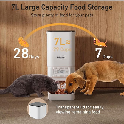 Automatic Cat Feeder - 7L/29 Cups Cat Food Dispenser with Desiccant Bag, 1–6 Meals, Ideal for 2–15mm Dry Food, Auto Pet Feeder with Dual Power Supply, Automatic Dog Feeder for Small Medium Breed