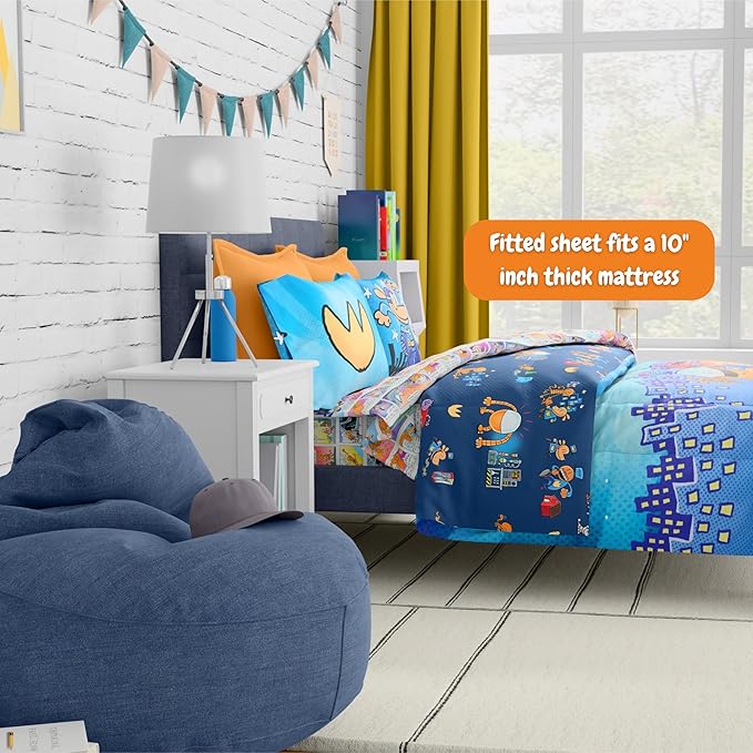 Dog Man Supa Buddies Kids Bedding Set, Twin Size, 4-Piece Super Soft Cozy Reversible Comforter & Sheet Set (Officially Licensed Product) by Franco | Durable, Reversible, Officially Licensed