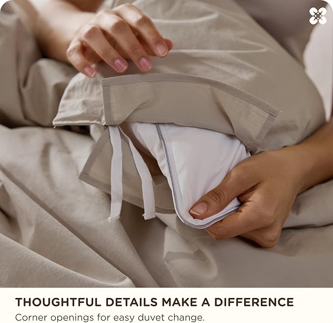 Bedsure Cotton Duvet Cover King - Luxury Slub Weave 100% Cotton Duvet Cover Set, PureWoven Bedding Set with a Linen Like Textured, Easy Change, Natural Linen, 104" x 90"