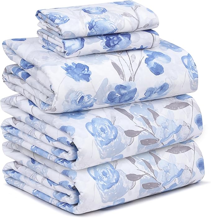 RUVANTI 100% Cotton Sheets – Split King Size Percale Bedding, Cooling & Breathable Floral Design, Durable with a Crisp, Soft & Comfortable Feel, 16" Deep Pocket, 5-Piece Set, Monotones