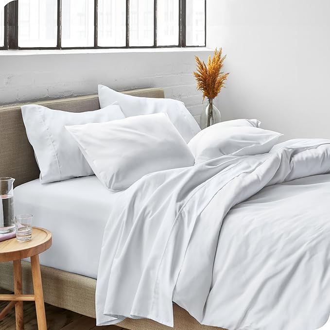 Bare Home Queen Sheet Set - 1800 Ultra-Soft Microfiber Queen Bed Sheets - Double Brushed - Deep Pockets - Easy Fit - 4 Piece Set - Bedding Sheets & Pillowcases (Queen, White)