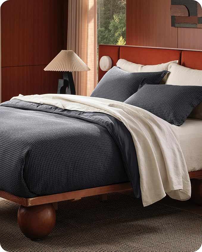 Bedsure Cotton Duvet Cover Set - 100% Cotton Waffle Weave Charcoal Duvet Cover Oversized King Size, GentleSoft™ and Breathable Bedding Set for All Season, 3 Pieces, 120"x98"