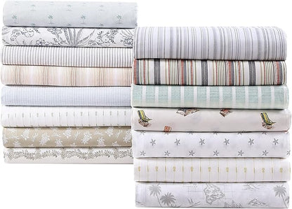 Tommy Bahama - Queen Sheets, Cotton Percale Bedding Set, Crisp & Cool, Stylish Bedding Set (Kahanu Stripe Grey, Queen)