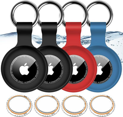 1|2|4Pack for Apple AirTag Holder with Keychain for Air Tag 2nd/1st Gen | Waterproof Air Tag Cover GPS Tracker Anti-Scratch Silicone Air-Tag Case for Pets,Kids,Luggages-Black+Black+Blue+Red