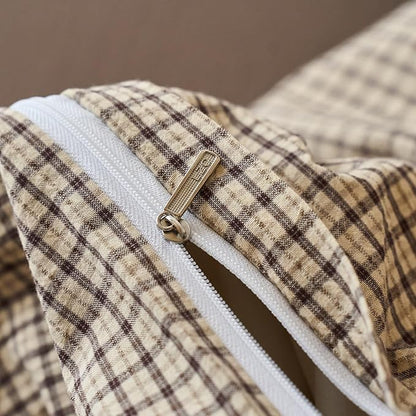 Gingham Duvet Full Size Cover Beige Boho Comforter Cover Full Size Washed Cotton Plaid Checkered Farmhouse Duvet Cover Set with Hidden Zipper Neutral Teen Bedding Set Soft Duvet Protector