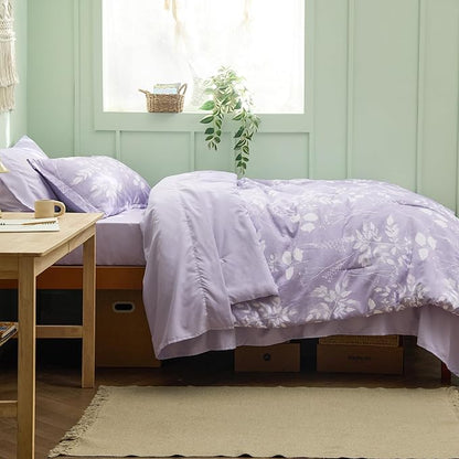 Bedsure Lavender Twin XL Comforter Set - 5 Pieces Floral Bedding Sets Twin XL Bed in a Bag with Reversible Botanical Flowers Comforter, Sheets, Pillowcase & Sham