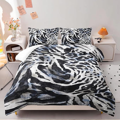 Tiger Stripe Comforter Set Twin Black and White Texture Bedding Sets 3PCS for Kids Teen Adult Boy Room Decor Ultra-Soft Lightweight Microfiber 1 Comforter with 2 Pillowcases