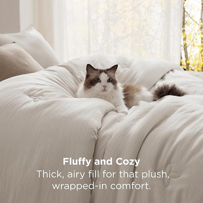Bedsure California King Comforter Set Beige, Soft Prewashed Cal King Bedding, Quilted Comforter with Clover Design, Down Alternative Comforter for All Seasons, 3 Pieces Bed Set with 2 Pillow Shams